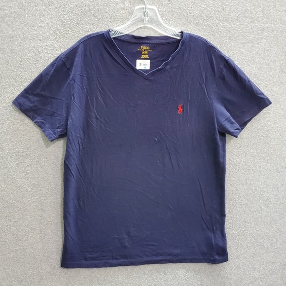 Polo Ralph Lauren Men T-Shirt Medium Navy Red Logo Embroidered V Neck Tee - Picture 1 of 8